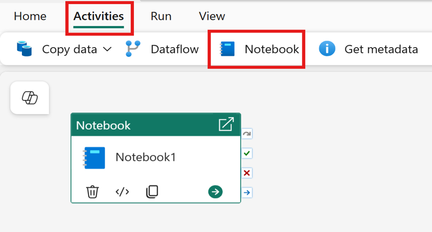 Bronze-to-Silver pipeline with the Notebook activity added on the activities tab.