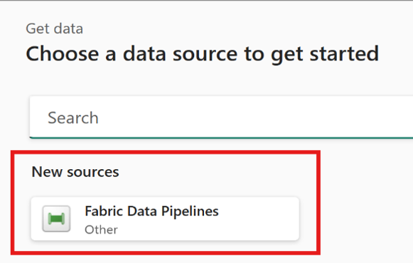 Connection picker with Fabric data pipeline selected.