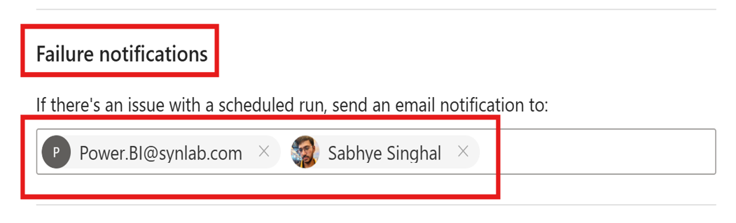 Pipeline failure notification settings with email recipient fields.